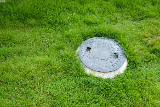 septic tank lid visible in the lawn